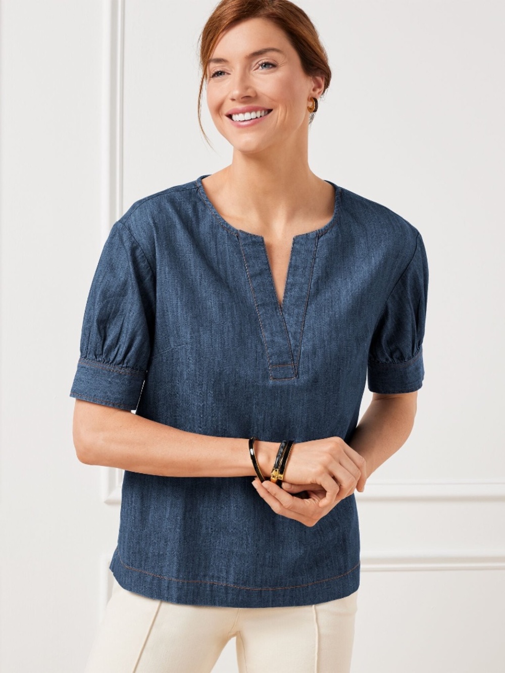 TALBOTS ELBOW SLEEVE DENIM POPOVER SIZE 3X EUC